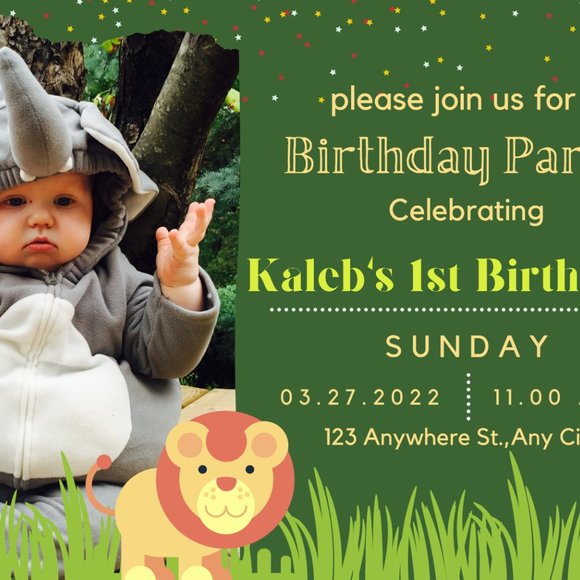 Jungle Safari Personalized Birthday Party Invitations | 1st Birthday | Printed - Picture 2 of 2